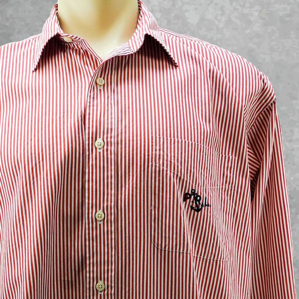 Polo Ralph Lauren Striped Shirt Mens L Blue Anchor Logo Red White Button Elliott